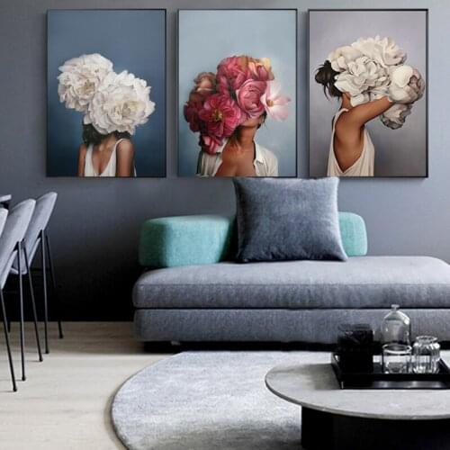Lowers Feathers Woman Abstract Canvas Painting Wall Art Print Poster Picture Decorative Painting Living Room Home Decoration