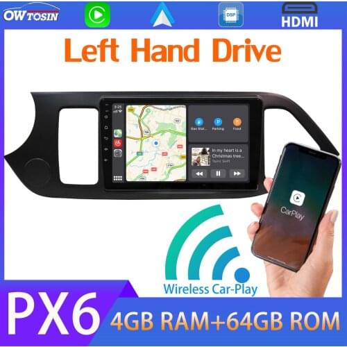 9'' PX6 4G+64G Android 10.0 GPS Car Multimedia Player Wireless Carplay TDA7850 5*USB Radio For Kia Morning Picanto 2012-2015 LHD