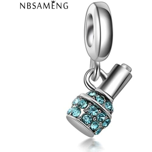 New Original Alloy Nail Polish Bottle Crystal Bead Dangle Charms Fit Bracelet Bangle DIY Women Jewelry