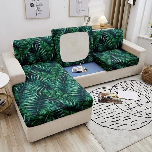 Tropical Sofa Seat Cover Elastic Sofa seat Cushion Cover Corner Couch Cover Green Leaves Funiture Protector Cover 1/2/3/4 Seater