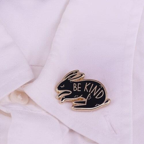 Lovely Be Kind Enamel Cute Pretty Rabbit Awareness Slogan Brooch For Human Coat Lapel Sweater Scarf Badge