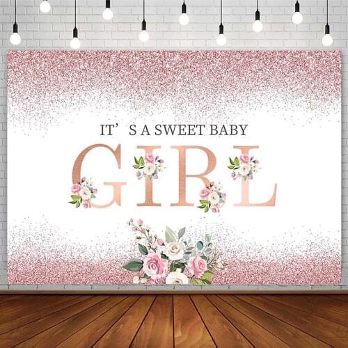 Avezano Baby Shower Backdrop Girl Flower Pink Glitter Decor Party Photography Background Photo Studio Photophone Photozone Props