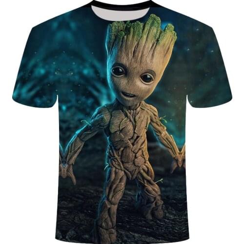 Summer new Mens 3D Printing Superhero Groot Movie Guardian Galaxy T-shirt Male and Female Baby Anime Casual Tops