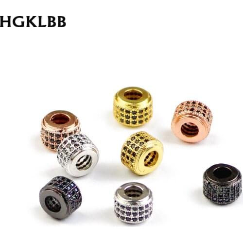 HGKLBB 2pcs Black Zircon Copper Spacer beads 8mm Crystal CZ Charms Loose beads for Jewelry making Fashion bracelet DIY findings