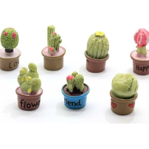 Assorted Random Mixed Design Flatback Resin Cactus Cabochon Kawaii Mini Cactus Succulent Potted Plant Fairy Garden Deco