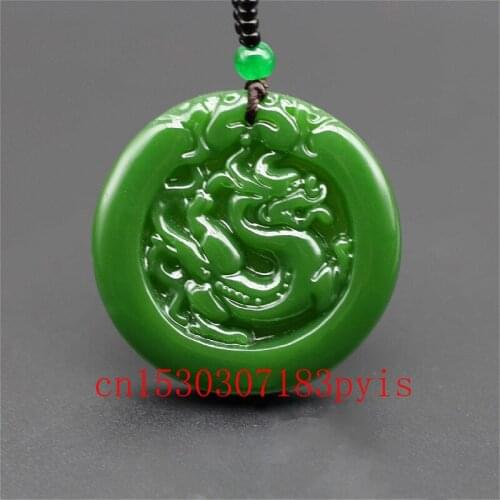 Chinese Carved Dragon Natural Green Jade Pendant Necklace Charm Jadeite Jewelry Amulet Fashion Accessories for Men Women Gifts
