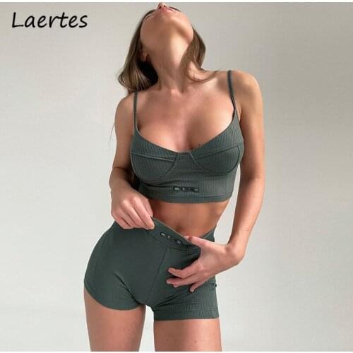 Laertes Sexy Two Piece Sets Womens Outfits Fashoin Casual Patchwork Crop Top And Short Pants Matching Sets Solid Femme Clothing