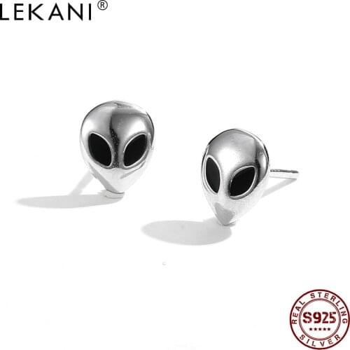 LEKANI 100% 925 Sterling Silver Earrings For Women Personality Vintage Skull Tiny Stud Earrings Unisex Original Jewelry Gift