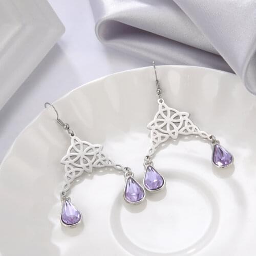 LIKGREAT Celtic Knot Wicca Triqueta Crystal Stone Tear Drop Dangle Earrings Vintage Irish Statement Earrings Jewelry for Women