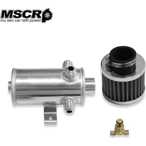 Oil Catch Tank Can Aluminum 3-AN10 Port Baffled Breather Filter 0.75L Reservoir Black/Silver-YX02862