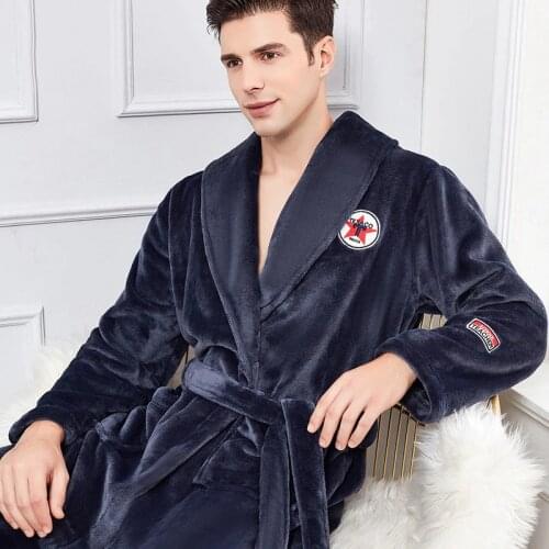 Coral Fleece Nightwear Bathrobe Gown Warm Winter Men Robe Home Clothing Nightdress Sleepwear Large Size Ultra Kimono