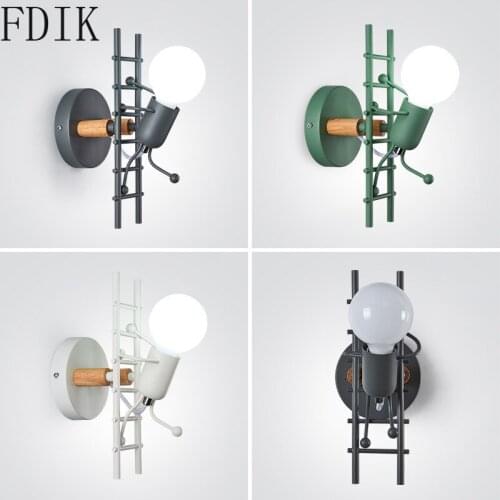 Nordic Retro LED Wall Sconce Climbing Stairs Iron Villain Wall Light for Bedroom Corridor Cafe Decorative Wall Mirror Lighting