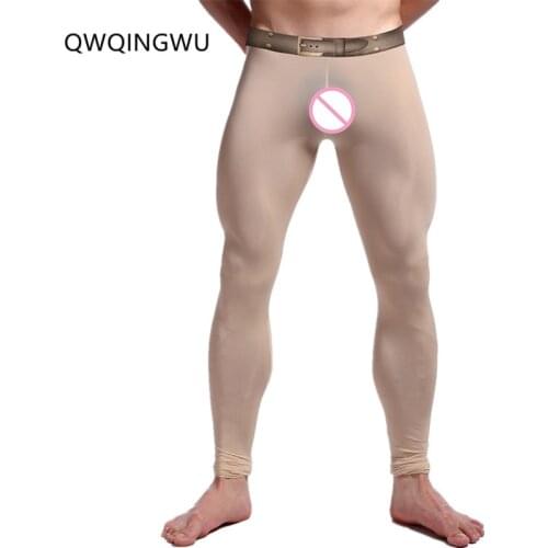 Sexy Mens Ultra-Thin Silky Long Johns Thermal Pants Cool Leggings Underwear Comfortable See Leggings Lingerie Long Johns