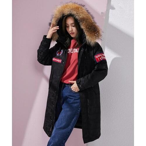Down jacket hooded, Korean coat, winter coat for women, with raccoon fur collar, Sports Park, Canada, Parks