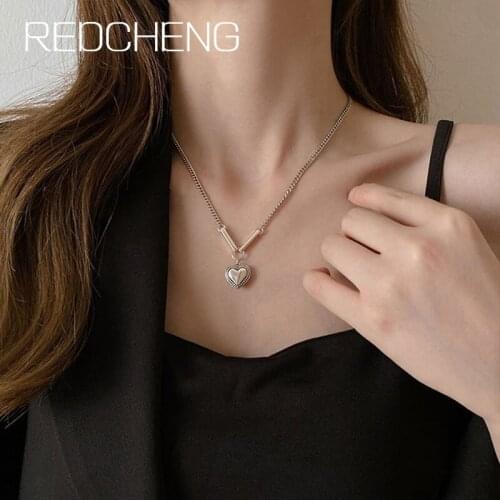 REDCHENG 925 Sterling Silver LOVE Heart Necklaces for Women New Fashion Creative Splicing Geometric Party Jewelry Fine Gifts