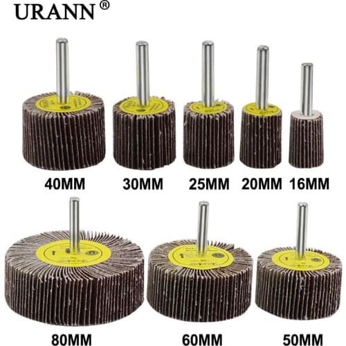 URANN 16-80mm Impeller Grinding Sandpaper Flap Wheel Head Mandrel For Rotary Mini Drill Polishing Blinds Daibing Polish Tool