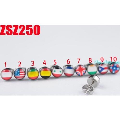 Mix style 7mm Many kinds of national flag shape stainless steel earring ear stud 50 pcs fashion punk jewelry ZSZ250
