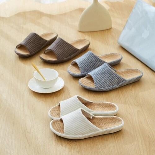 Women Flat House Slippers Open Toe Non-Slip Striped Female Home Cotton Shoes Comfortable Indoor Bedroom Leisure Ladies Footwear