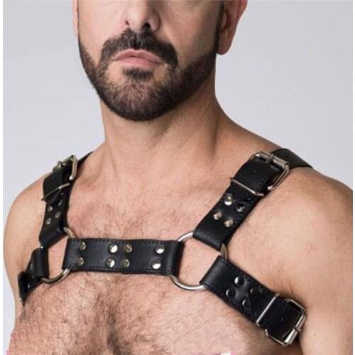 High quality Gay Fetish Sexy PU Leather Harness Men Adjustable Body Bondage Lingerie Chest Harness Belt Erotic Gay Clothes