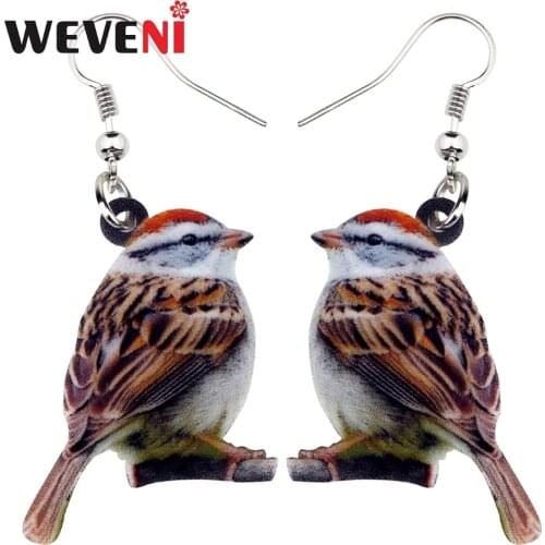 WEVENI Acrylic Sweet Chipping Sparrow Bird Earrings New Long Dangle Drop Fashion Animal Jewelry For Women Girls Bijoux Spring