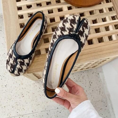 Tabi Ninja shoes women knitted lattices bow-knot loafers slip on shallow mouth moccasins retro split toe flats ballet shoes 2020