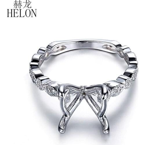 HELON 10-11mm Round Cut Sterling Silver 925 Pave Natural Diamonds Women Vintage Fine Jewelry Engagement Wedding Semi Mount Ring