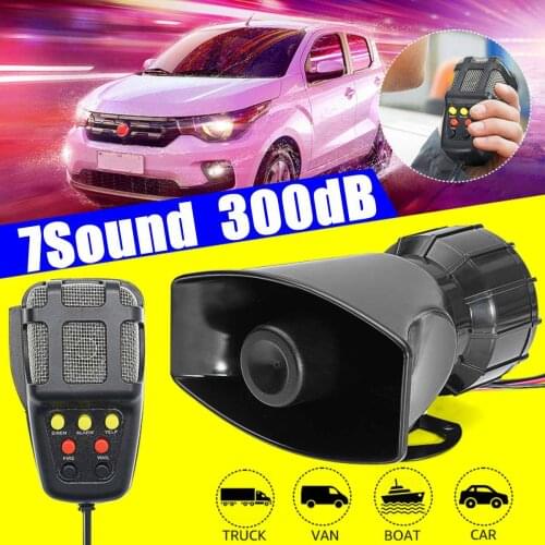 300dB 12V 7Sound Speakers Loud Car Horn Police Siren Air Horn Megaphone Tone Emergency Motorcycle Mic PA System Amplifier Hooter