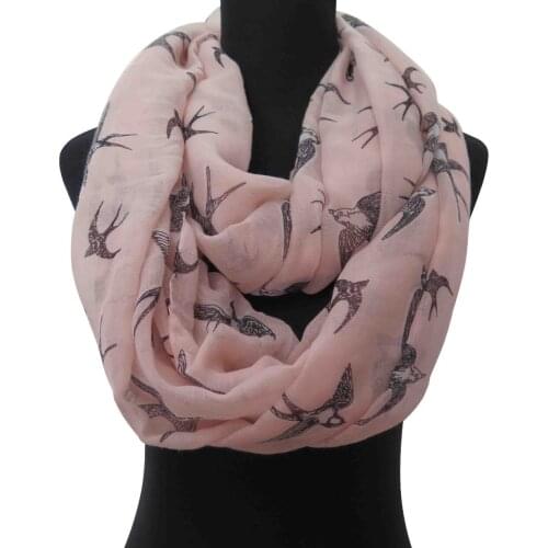 10pcs/lot Pink Swallow Bird Print Womens Infinity Loop Scarf Accessories, Free Shipping