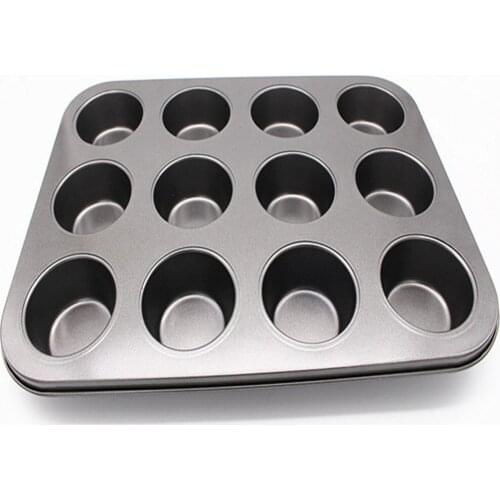 12 Cups DIY Cupcake Baking Tray Tools Non-stick Steel Mold Egg Tart Baking Tray Dish Muffin Cake Mould Round Biscuit Pan