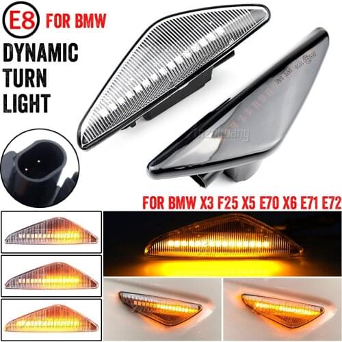 2PCS LED Dynamic Side Marker Turn Signal Repeater Light Indicator Flowing Flash Fit For BMW X3 X5 X6 E70 E71 2008-2014 E72 F25