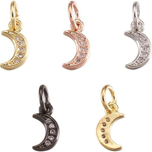 20pcs Brass Micro Pave Cubic Zirconia Moon Charm Pendants for Jewlery Making DIY Bracelet Necklace Decor Accessorries,Hole:3.5mm
