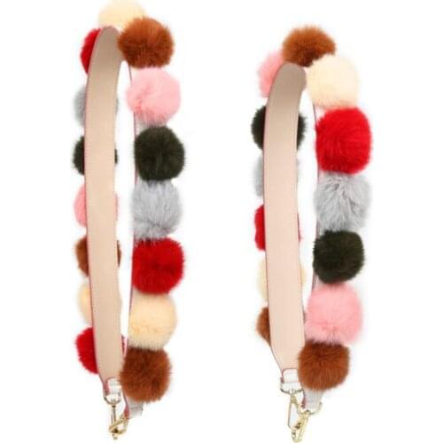 2020 Winter Leather Fur Bag Straps for Women Handbag Replacement Shoulder Belt Bag Accessories Fur Ball Short Long Strap STP082