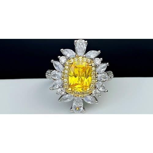 2021 Luxury 6*8MM Rectangle Design Citrine Pink Gemstone Flower Adjustable Index Finger Rings For Women Fine Jewelry Gift