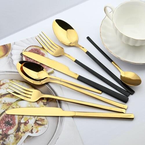 4Pcs Dinnerware Set Stainless Steel Tableware Set Knife Fork Spoon Dinner Set Black Flatware Kitchen Colorful Gold Cutlery Set