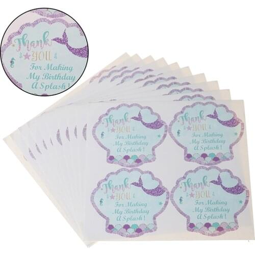 40pcs/pack Thank You Sea Shell Label Party Favors Mermaid Sticker Mermaid Party Birthday Party Decorations