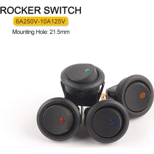 5 PCS/Set ON/OFF 23mm 6A 250V/10A 125V Round Rocker Dot Switch Waterproof LED Light Power Toggle Switches Boat Car Rocker Switch