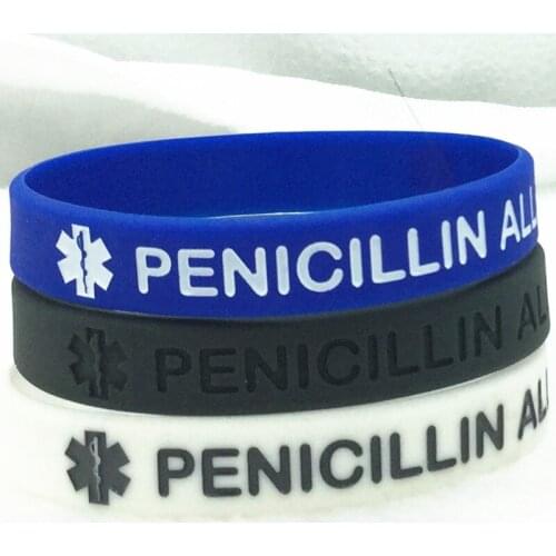 50pcs Silicone Bracelet&Bangles Penicillin Allergy awareness medical alert silicone Wristband Fashion Jewelry Bracelet
