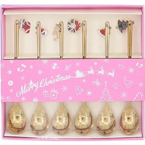 6Pcs/Set Stainless Steel Christmas Coffee Spoon Ice Cream Soup Sugar Dessert Teaspoons Mixing Stirrer