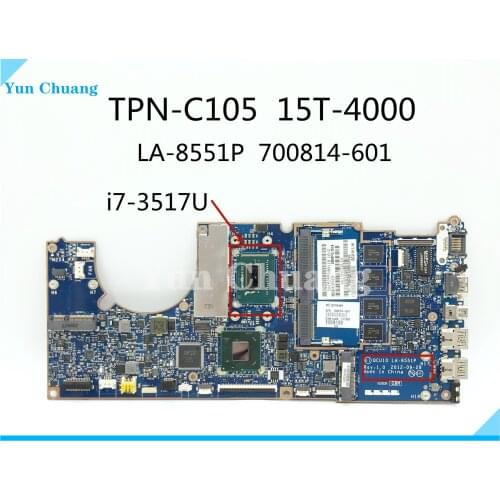 700814-501 700814-601 700814-001 For HP Spectre XT Touchsmart 15T-4000 Laptop Motherboard W/ I7 CPU LA-8551P 4GB RAM DDR3