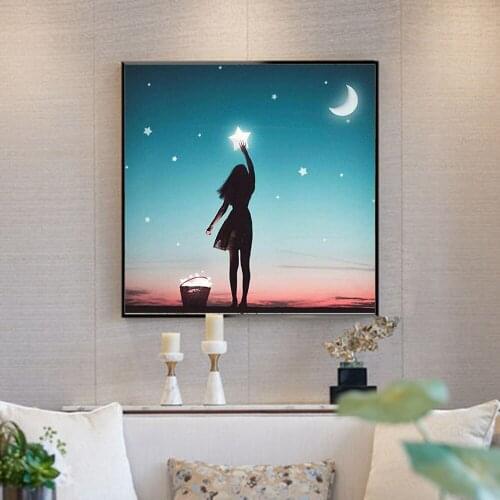 DIY Diamond Art Painting Girl Star Scenery Full-Embroidery Cross Stitch Night Moon Mosaic Decor Crystal Gift Needlework Home Kit