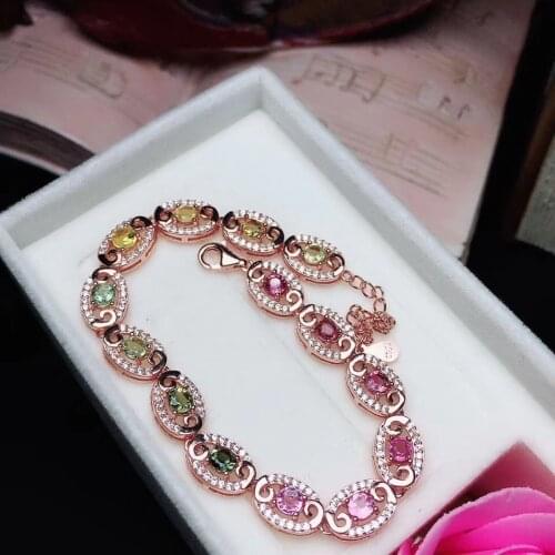 Natural Multicolor tourmaline Bracelet Natural gemstone Bracelet 925 silvevr bracelet Luxurious surround women party jewelry