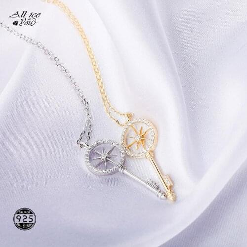 ALLICEONYOU New 925 Sterling Silver High Quality Iced Out Cubic Zirconia Star key Pendant&Necklace Hip Hop Fashion Jewelry Gift