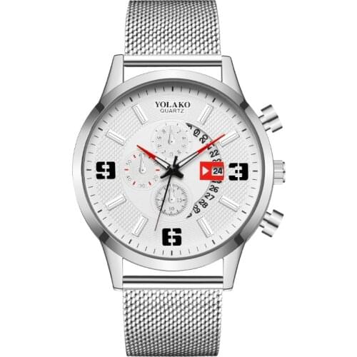 Quartz Watches Men Watch Hollow Stainless Steel Mesh Watchband Luxury Quartz Date Wristwatch Clock Relogio Masculino