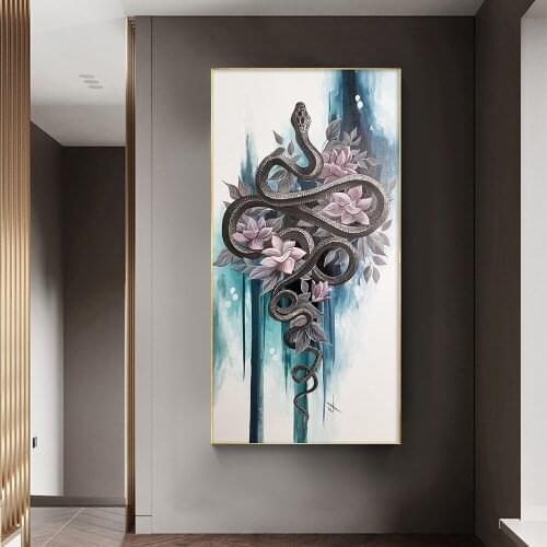 DDWW Animal Deer Snake Oil Painting Wall Picture for Living Room Canvas Modern Art Poster and Print