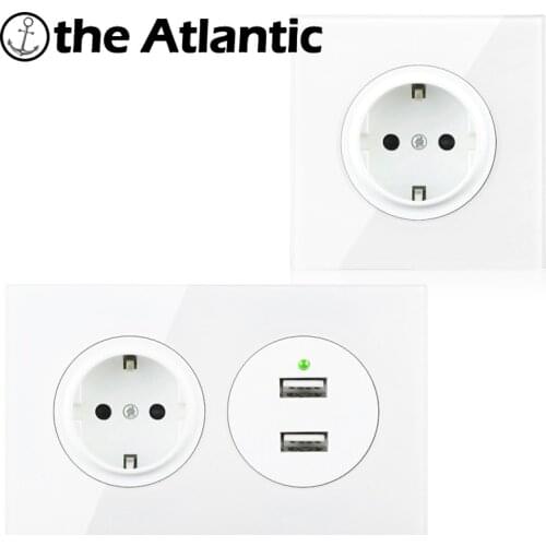 EU DE Standard Russia Spain Wall Power Socket With USB Charging Port White Glass Socket Double Electrical Outlet 2 Gang 146 Type