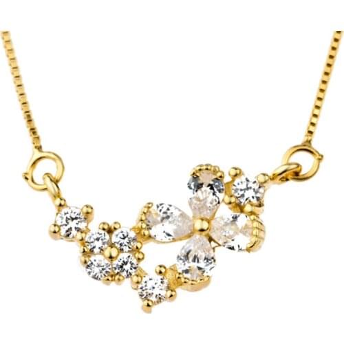 GNX0229 High Quality 100% Fine 925 Sterling Silver Necklace Classic Crystal Flower Pendants Women Necklaces Fashion Jewelry