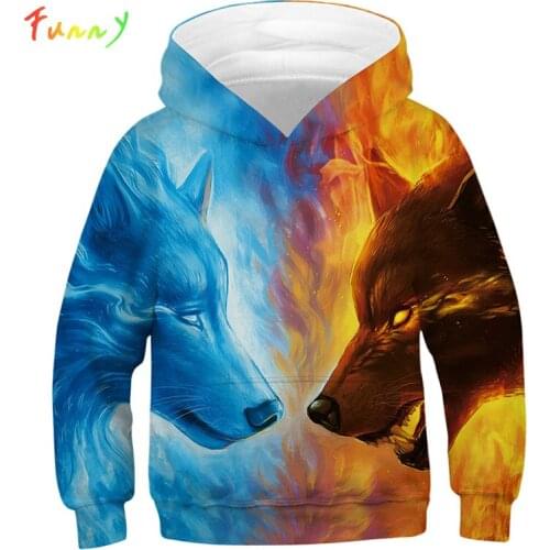 Ice Fire Wolf Hoodies Boys Girls 3d Sweatshirts Fashion Pullovers Spring Autumn Hoody Tracksuit Harajuku Casual Hoodies Animal