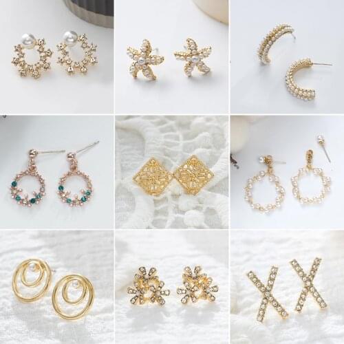 Jaeeyin 2021 Trendy Small Pearl Geometric Heart Moon Star Starfish Rhinestone 2 in 1 Accessories Earrings Cute Gifts For Women