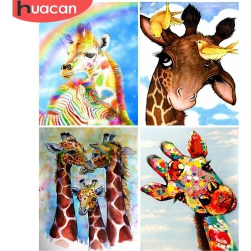 HUACAN DIY Frame Oil Painting By Numbers Giraffe Acrylic Wall Art On Canvas Picture By Numbers Animal Childrens Room Decor