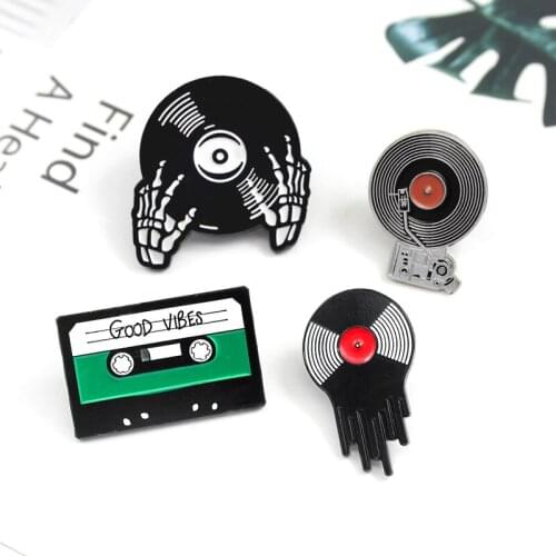 Creative Music CD Tape Vinyl Record Bone Enamel Brooch Black Punk Badge Denim Shirt Bag Pin Jewelry Accessories Gifts For Friend